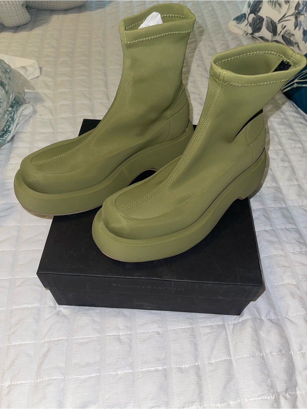 Paloma Barcelo Anne Platform Olive Green Booties